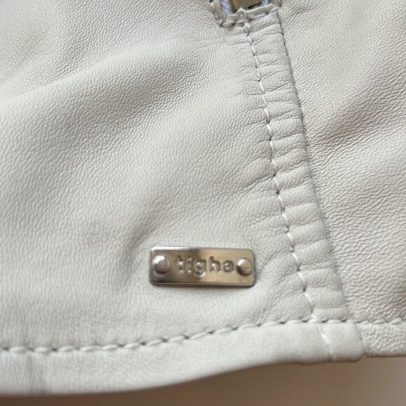 Tigha Leather Biker Jacket in White Yellow Black - Picture 14 of 16